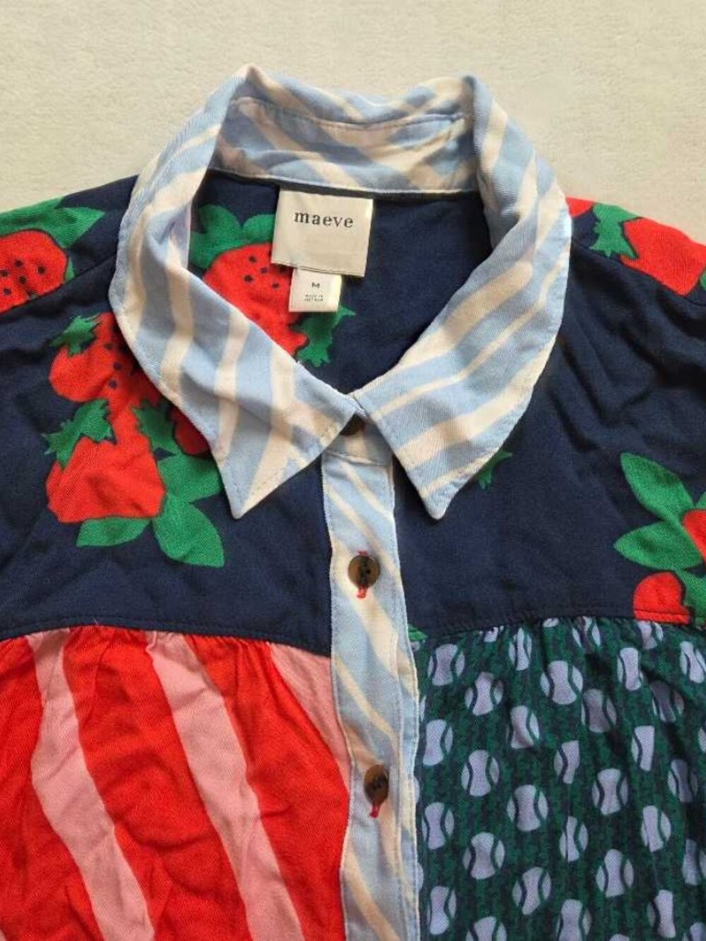 M Maeve x Anthropologie Paz contrast button down shirt blouse red #3 - Picture 4 of 9